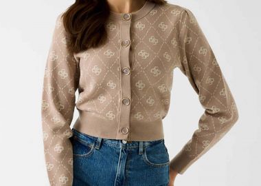 Guess γυναικεία ζακέτα με all-over logo print - W4BR0DZ3JD2 Μπεζ - GUESS - 