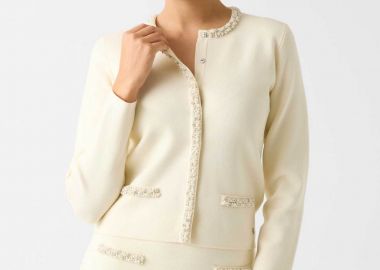 Guess γυναικεία ζακέτα με κουμπιά απο στρας Regular Fit - W6RR42Z4422 Κρέμ - GUESS - 