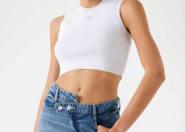 Guess γυναικείο αμάνικο τοπ cropped Slim Fit - W4GZ34Z3F40 Λευκό - GUESS - 
