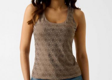 Guess γυναικείο αμάνικο τοπ με all-over logo print Regular Fit - W6GP10K2932 Μπεζ - GUESS - 