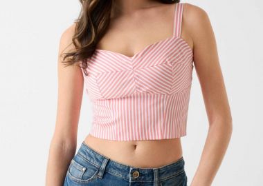 Guess γυναικείο αμάνικο τοπ με ριγέ σχέδιο cropped Slim Fit - W6GH38W1848 Ροζ - GUESS - 