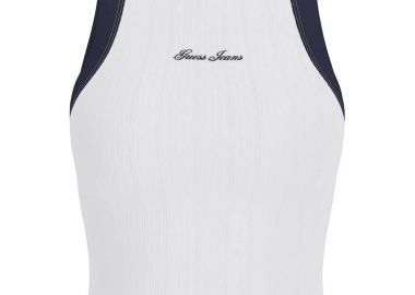 Guess γυναικείο αμάνικο τοπ ribbed με κεντημένο λογότυπο Slim Fit - W6GPZ8KF641 Λευκό - GUESS - 