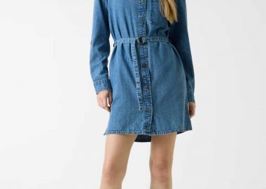 Guess γυναικείο denim φόρεμα με ζώνη - W6RK26D5M81 Denim Blue Ανοιχτό - GUESS - 