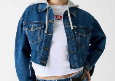 Guess γυναικείο denim jacket cropped με κουκούλα - W6RN11D5R2C Denim Blue - GUESS - 