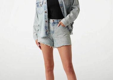 Guess γυναικείο denim σορτς πεντάτσεπο με στρας Relaxed Fit - W5GD74D5LQ2 Denim Blue Ανοιχτό - GUESS - 