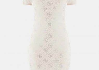 Guess γυναικείο mini πλεκτό φόρεμα με all-over logo print με στρας - W6RK92Z3JD2 Μπεζ - GUESS - 