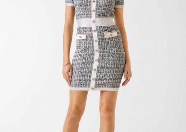 Guess γυναικείο mini tweed φόρεμα Regular Fit - W6RK42Z0361 Ασπρόμαυρο - GUESS - 