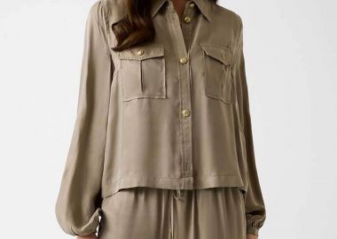 Guess γυναικείο πουκάμισο μονόχρωμο Regular Fit - W6GH22W1789 Καφέ Ανοιχτό - GUESS - 