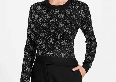 Guess γυναικείο πουλόβερ με all-over logo print - W6RR66Z3JD2 Μαύρο - GUESS - 