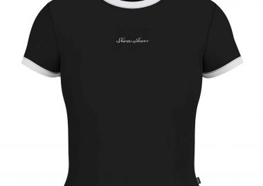 Guess γυναικείο T-shirt cropped με κεντημένο λογότυπο Slim Fit - W6GPA9KF641 Μαύρο - GUESS - 