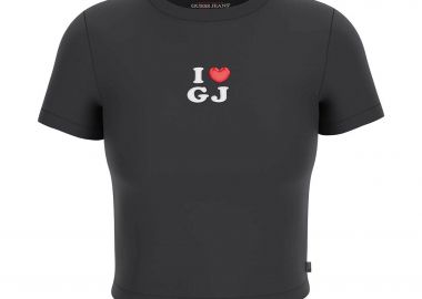 Guess γυναικείο T-shirt cropped με print Slim Fit - W6GIB1J1314 Μαύρο - GUESS - 