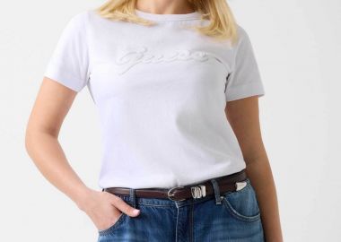 Guess γυναικείο T-shirt και ανάγλυφο λογότυπο με στρας Regular Fit - W6GI08K3023 Λευκό - GUESS - 