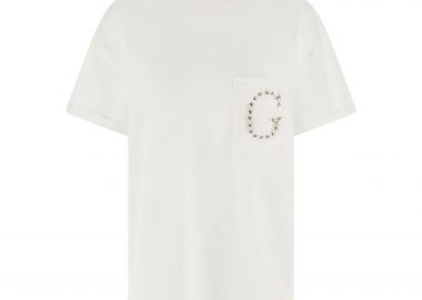 Guess γυναικείο T-shirt και ανάγλυφο λογότυπο με στρας Regular Fit - W6GI17K3037 Λευκό - GUESS - 