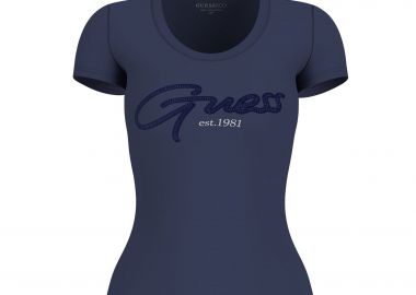 Guess γυναικείο T-shirt με ανάγλυφο λογότυπο Slim Fit - W6GI14K3033 Μπλε Σκούρο - GUESS - 