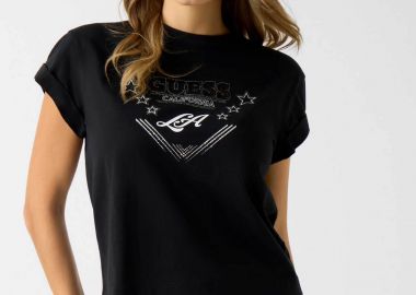 Guess γυναικείο T-shirt με λογότυπο απο στρας - W6RI30I3Z14 Μαύρο - GUESS - 