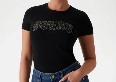 Guess γυναικείο T-shirt με λογότυπο από στρας Slim Fit - W5GI04J1314 Μπλε Σκούρο - GUESS - 