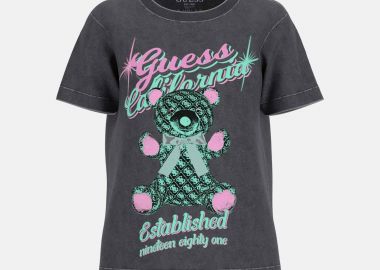 Guess γυναικείο T-shirt με λογότυπο και print Regular Fit - W6RI38I3Z14 Μαύρο - GUESS - 