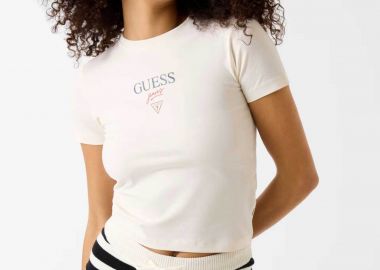 Guess γυναικείο T-shirt με λογότυπο Slim Fit - W6RI15J1314 Εκρού - GUESS - 