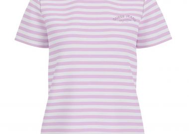 Guess γυναικείο T-shirt με ριγέ σχέδιο και logo print Regular Fit - W6GI05KCIE1 Λιλά - GUESS - 