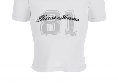 Guess γυναικείο T-shirt off-shoulder με print Slim Fit - W6GI07J1314 Λευκό - GUESS - 