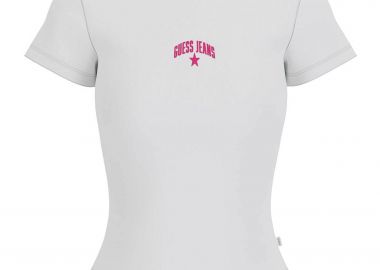 Guess γυναικείο T-shirt ribbed με κεντημένο λογότυπο Slim Fit - W6GPZ3KA0H1 Λευκό - GUESS - 