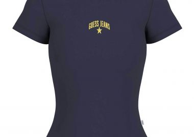 Guess γυναικείο T-shirt ribbed με κεντημένο λογότυπο Slim Fit - W6GPZ3KA0H1 Μπλε Σκούρο - GUESS - 