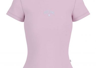 Guess γυναικείο T-shirt ribbed με κεντημένο λογότυπο Slim Fit - W6GPZ3KA0H1 Ροζ - GUESS - 