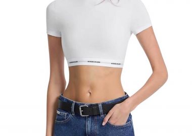 Guess γυναικείο τοπ με λογότυπο cropped - W5YZ02KBBU1 Λευκό - GUESS - 