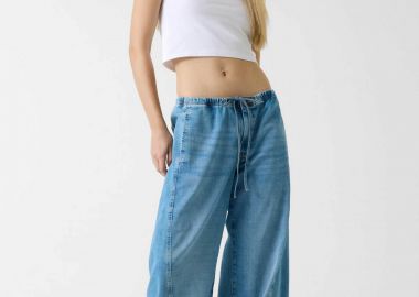 Guess γυναικείο τζιν παντελόνι με ελαστική μέση Wide Leg - W6RA2JD6542 Denim Blue Ανοιχτό - GUESS - 