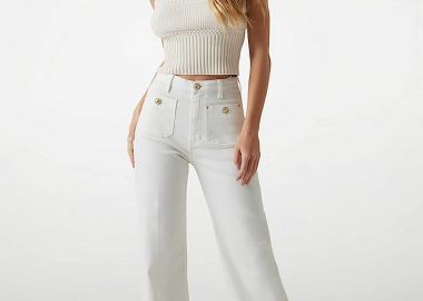 Guess γυναικείο τζιν παντελόνι ψηλόμεσο Wide Leg - W5GA2JD5N71 Λευκό - GUESS - 
