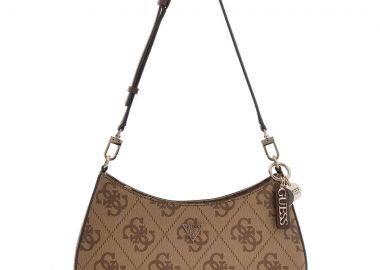 Guess μπεζ λατε τσάντα ώμου Noelle Top zip wide Logo - Guess - 