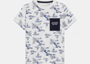 Guess παιδικό T-shirt με all-over print με τσέπη - N6GI03K8HM4 Λευκό - GUESS - 