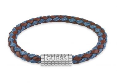 GUESS STEEL Βραχιόλι από Ανοξείδωτο ατσάλι & Δέρμα Blue-Brown JUMB05036JWSTBML - Guess Jewellery - 