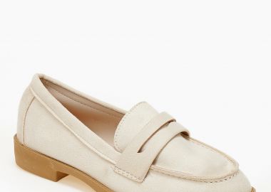 Γυναικεία χαμηλά loafers με suede υφή - Μπεζ - Issue - 