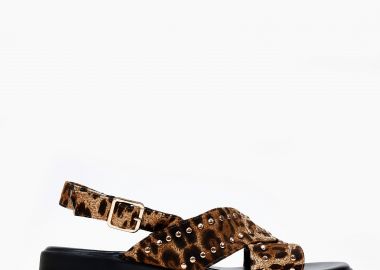Γυναικεία chunky σανδάλια με χιαστί σχέδιο και τρουκς - Λεοπάρ - Issue - 