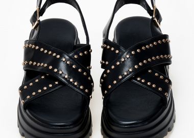 Γυναικεία chunky σανδάλια με χιαστί σχέδιο και τρουκς - Μαύρο - Issue - 