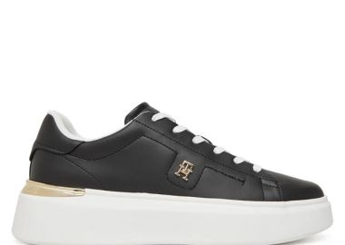 Γυναικεία Δερμάτινα Sneakers Tommy Hilfiger FW0FW08631 BDS Μαύρα - Tommy Hilfiger - 