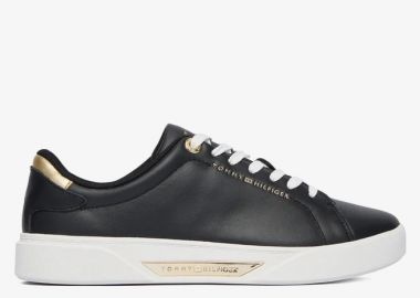 Γυναικεία Δερμάτινα Sneakers Tommy Hilfiger FW0FW09019-BDS Μαύρα - Tommy Hilfiger - 