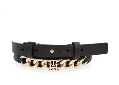 Γυναικεία Δερμάτινη Ζώνη Tommy Hilfiger Chic Chain AW0AW15386 BDS Μαύρη - Tommy Hilfiger - 