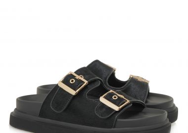 Γυναικεία Flat Σανδάλια Exe HS53023-2 Μαύρο Πόνυ Δέρμα W403R2322877 - Exe - 