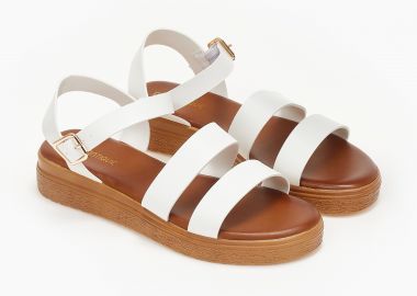 Γυναικεία flatform με φαρδιά λουράκια και μπαρέτα - Λευκό - Issue - 