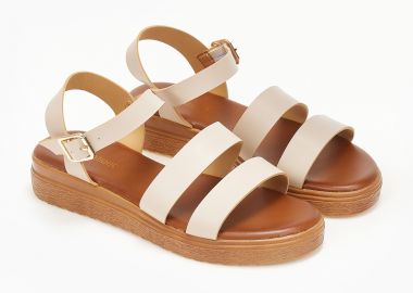 Γυναικεία flatform με φαρδιά λουράκια και μπαρέτα - Μπεζ - Issue - 