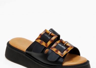 Γυναικεία flatform με κοκάλινες αγκράφες - Μαύρο - Issue - 