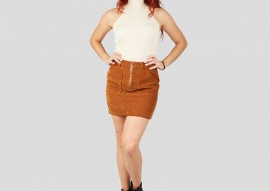 Γυναικεία κοτλέ φούστα με φερμουάρ μπροστά - SOU - 