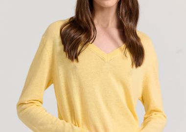 Γυναικεία linen blend lightweight πλεκτή μπλούζα - FUNKY BUDDHA - 