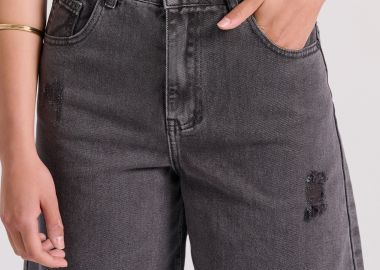 Γυναικεία loose fit garment dyed τζιν βερμούδα - FUNKY BUDDHA - 