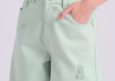 Γυναικεία loose fit garment dyed τζιν βερμούδα - FUNKY BUDDHA - 