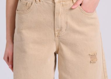 Γυναικεία loose fit garment dyed τζιν βερμούδα - FUNKY BUDDHA - 