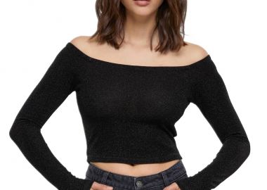 Γυναικεία Μακρυμάνικη Μπλούζα Off Shoulder Glitter TB6125-00007 Urban Classics Black - Urban Classics - 