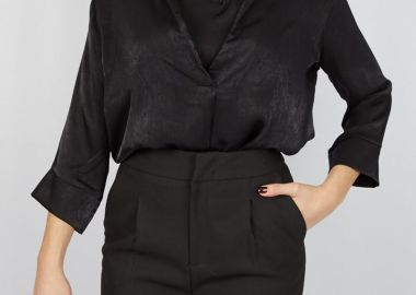 Γυναικεία μπλούζα τύπου πουκάμισο με δαντέλα - SOU - 